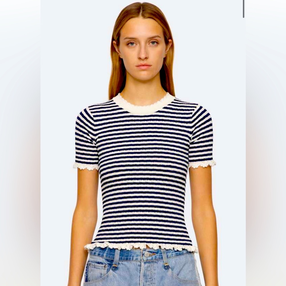 SEA NEW YORK Addy Blue White Striped Knit Baby Tee M $259